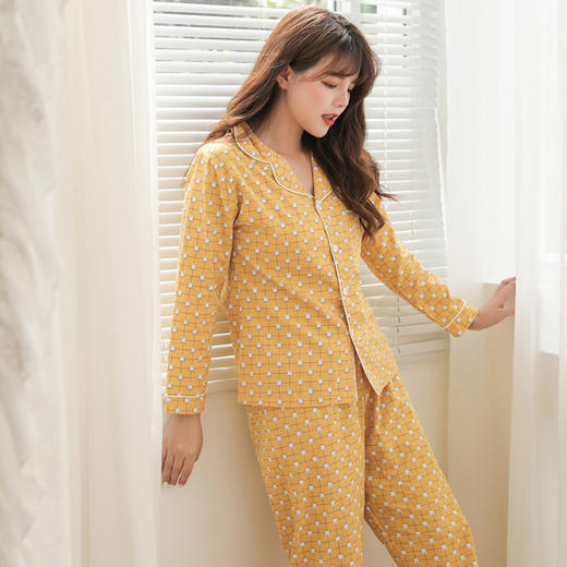 上海旗袍厂YQ-89757春秋款V领睡衣套装舒适居家睡衣日系简约小清新活泼可爱睡衣 商品图2