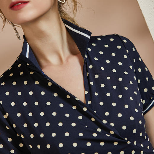 剩S 皖儿 新款休闲时尚复古波点修身显瘦Polo领连衣裙 商品图4