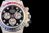 Noob劳力士 彩虹迪 蚝式恒动宇宙计型迪通拿：外圈镶嵌彩虹渐变色蓝宝石，代替了经典的测速外圈，表耳及表冠护肩镶嵌56颗圆形切割钻石每一道工序精制严谨确保角度颜色与原版一样光彩夺目 商品缩略图8