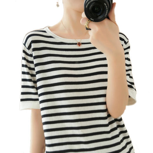 【清爽减龄 柔糯有型】棉麻针织条纹T恤  4色可选 商品图4
