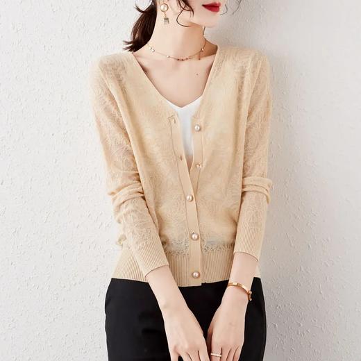 DB-L2039 2021新款韩版宽松镂空外搭毛衣拼接针织衫外套 商品图0