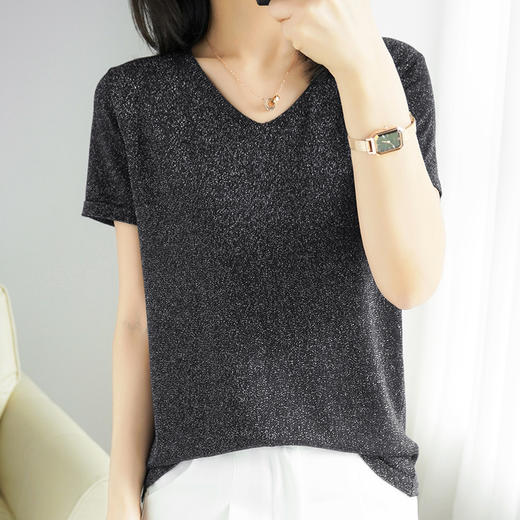 【低调の优雅】V领冰丝短袖 银丝闪光 气质吸睛 清爽舒适 亲肤透气 商品图5