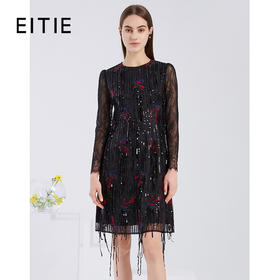 EITIE爱特爱夏季新款洋气优雅时尚镂空蕾丝亮片修身连衣裙女6007715