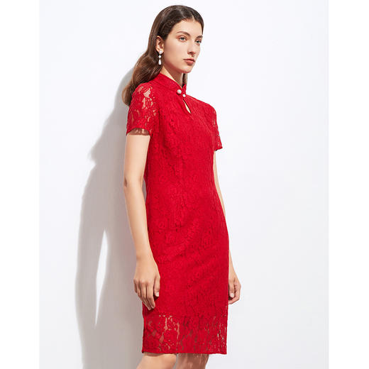 EITIE爱特爱夏季新款优雅蕾丝显瘦水滴领中式改良旗袍连衣裙B2107732 商品图3