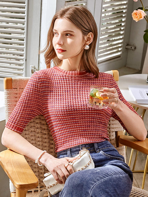 欧芮儿圆领毛针织衫女2021春款修身显瘦气质优雅法式文艺感上衣 商品图0