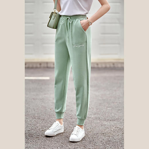 欧芮儿运动休闲裤女2021新款抽绳收腰束脚宽松弹力针织卫裤 商品图2