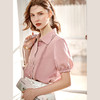 欧芮儿丝光棉衬衫女2021新款复古洋气泡泡袖刺绣宽松雪纺衫 商品缩略图0