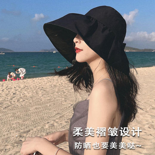 新款日本UV黑胶空顶防晒帽女防紫外线遮脸太阳帽子夏大沿遮阳帽 商品图4