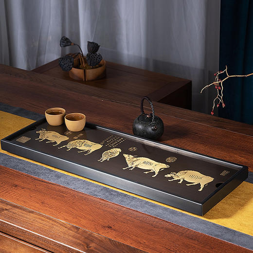 朱炳仁·铜丨五牛积福茶盘 商品图0