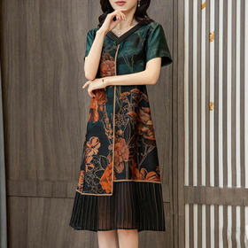 上海旗袍厂XT-21019-3真丝v领下摆拼接  摇曳生姿步步生香 丝绸 香云纱连衣裙