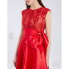 EITIE爱特爱夏季新款精致蕾丝拼接大蝴蝶结包肩袖红色礼服裙6077713 商品缩略图2