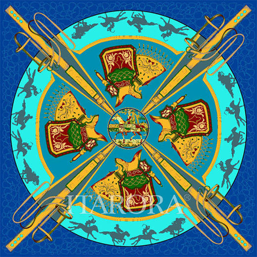 奥罗拉桑蚕丝巾/初战方捷/110*110CM/B0-001/粉·蓝 商品图4