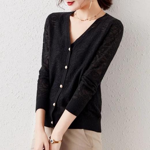 DB-L2039 2021新款韩版宽松镂空外搭毛衣拼接针织衫外套 商品图2