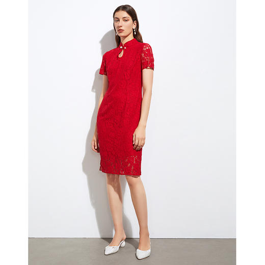 EITIE爱特爱夏季新款优雅蕾丝显瘦水滴领中式改良旗袍连衣裙B2107732 商品图1