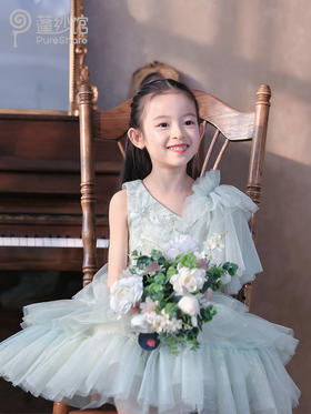 pureshare 艾莎女童连衣裙公主裙夏儿童短袖气质生日礼服演出-青柠花仙子