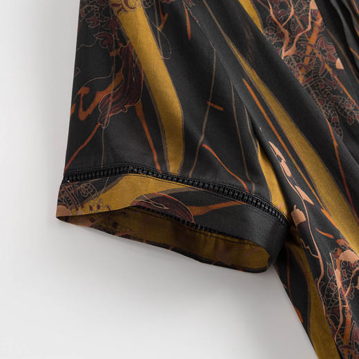 上海旗袍厂XT-21002-4真丝香云纱连衣裙 中长款重磅宽松桑蚕丝新款短袖衬衫领 大码女装 商品图4