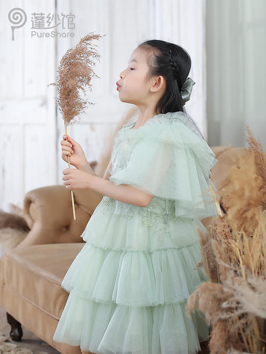 pureshare 艾莎女童连衣裙公主裙夏儿童短袖气质生日礼服演出-青柠花仙子 商品图3
