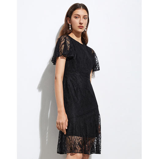 EITIE爱特爱夏季新款洋气蕾丝气质收腰显瘦飞飞袖A字连衣裙女B2107734 商品图2