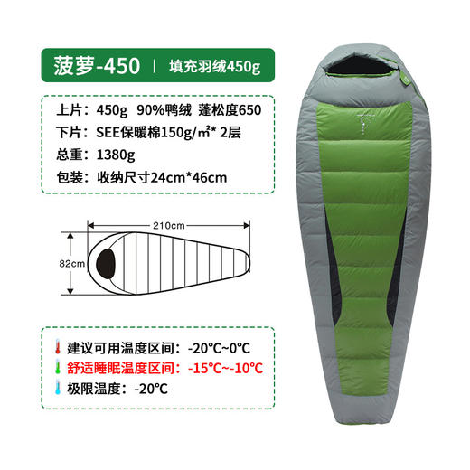 【568起 前20名下单再送内胆】AndesMountain安地斯菠萝睡袋鸭绒负十度冬季成人户外旅行露营防寒家用值班保暖 商品图2
