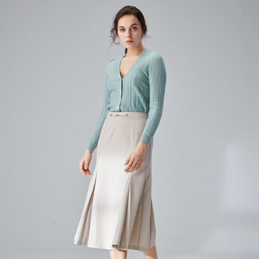 METTE2021年春夏新品女士V领针织衫时尚薄款坑条弹性100%羊毛开衫 商品图2