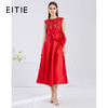 EITIE爱特爱夏季新款精致蕾丝拼接大蝴蝶结包肩袖红色礼服裙6077713 商品缩略图0