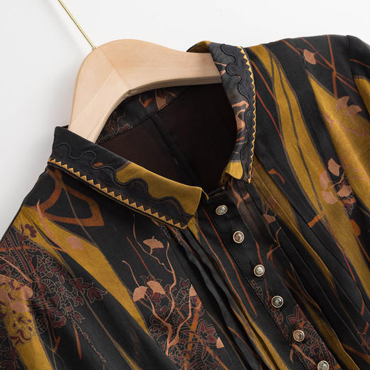 上海旗袍厂XT-21002-4真丝香云纱连衣裙 中长款重磅宽松桑蚕丝新款短袖衬衫领 大码女装 商品图3