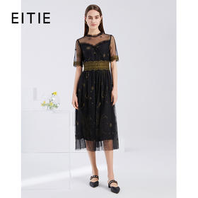 EITIE爱特爱夏季新款洋气网纱时尚性感一字领收腰显瘦连衣裙6077711