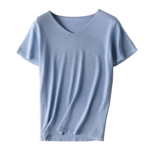 【低调の优雅】V领冰丝短袖 银丝闪光 气质吸睛 清爽舒适 亲肤透气 商品图4