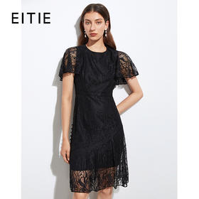 EITIE爱特爱夏季新款洋气蕾丝气质收腰显瘦飞飞袖A字连衣裙女B2107734
