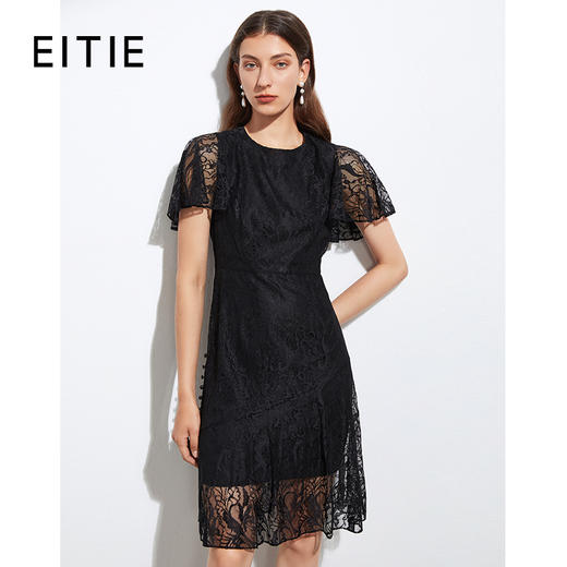 EITIE爱特爱夏季新款洋气蕾丝气质收腰显瘦飞飞袖A字连衣裙女B2107734 商品图0