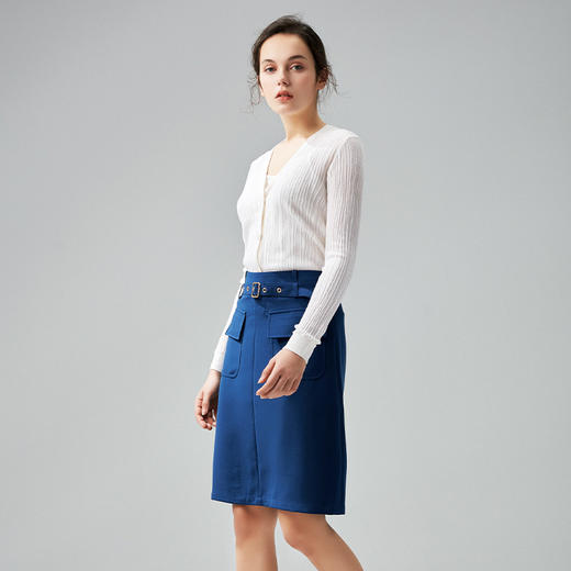 METTE2021年春夏新品女士V领针织衫时尚薄款坑条弹性100%羊毛开衫 商品图4