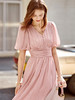 欧芮儿粉色雪纺连衣裙女2021收腰显瘦V领灯笼袖气质优雅裙子 商品缩略图1