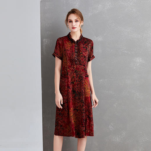 上海旗袍厂XT-21002-1真丝连衣裙 时尚香云纱中长裙 丝绸源产地 商品图0