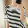 【清爽减龄 柔糯有型】棉麻针织条纹T恤  4色可选 商品缩略图0