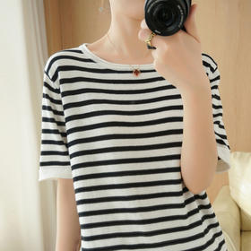 【清爽减龄 柔糯有型】棉麻针织条纹T恤  4色可选