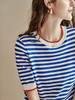 
欧芮儿短袖针织t恤女冰丝薄款条纹新款2021圆领休闲套头上衣 商品缩略图1