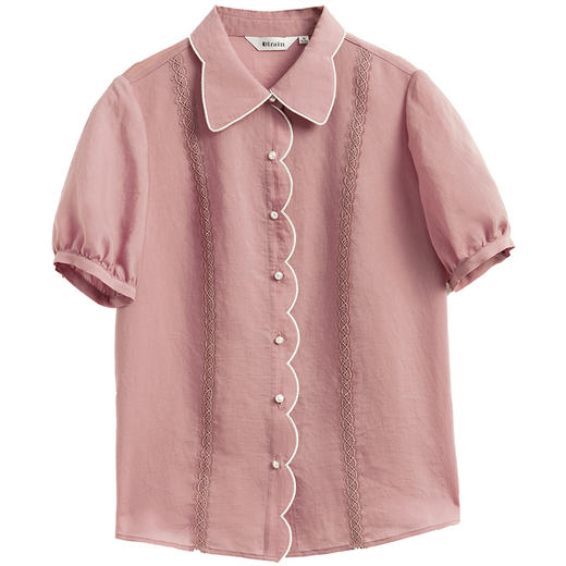 欧芮儿丝光棉衬衫女2021新款复古洋气泡泡袖刺绣宽松雪纺衫 商品图3