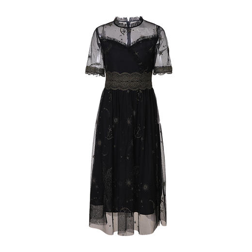 EITIE爱特爱夏季新款洋气网纱时尚性感一字领收腰显瘦连衣裙6077711 商品图4