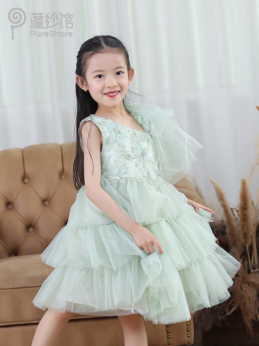 pureshare 艾莎女童连衣裙公主裙夏儿童短袖气质生日礼服演出-青柠花仙子 商品图1