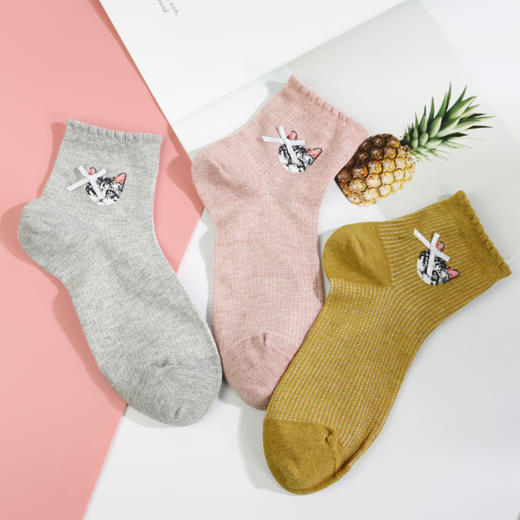 女丨女士新款中筒网面精梳棉袜花边印花袜子四季棉袜【2双装 6双6折 2112201】 商品图0