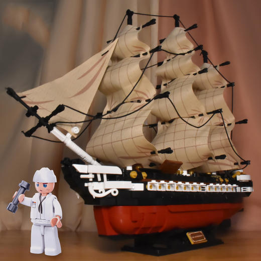 快乐小鲁班积制模王-宪法号风帆护卫舰M38-B0836军事模型拼装玩具军武文创 商品图1