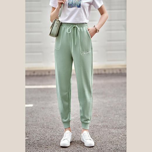 欧芮儿运动休闲裤女2021新款抽绳收腰束脚宽松弹力针织卫裤 商品图1