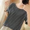【清爽减龄 柔糯有型】棉麻针织条纹T恤  4色可选 商品缩略图3