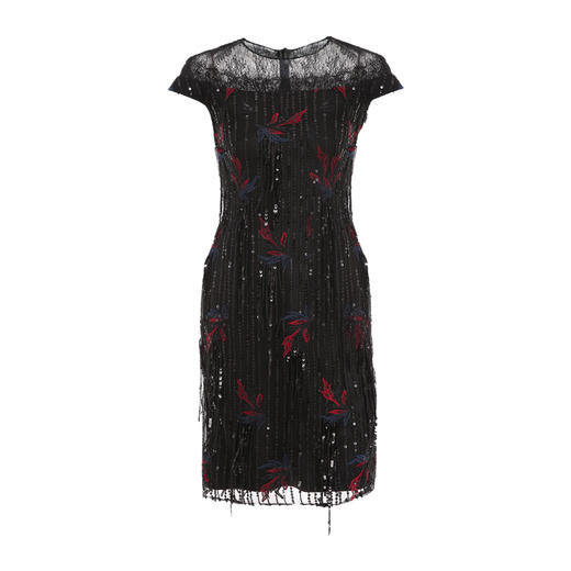 EITIE爱特爱夏季新款精致亮片绣花收腰显瘦一字领蕾丝连衣裙6007714 商品图4