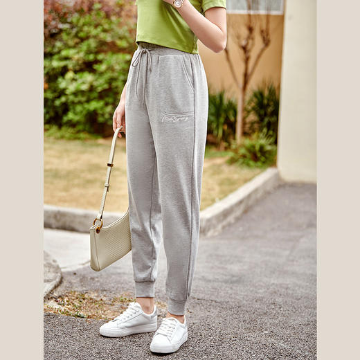 欧芮儿运动休闲裤女2021新款抽绳收腰束脚宽松弹力针织卫裤 商品图0