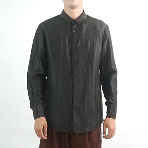 TANGY Collection/天意精品春夏新品香云纱男士线迹真丝莨绸衬衫 商品图1