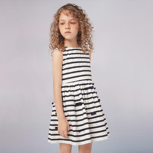 【纯棉条纹连衣裙】21年夏新品童装条纹连衣裙女童拼接百褶裙子 商品图1