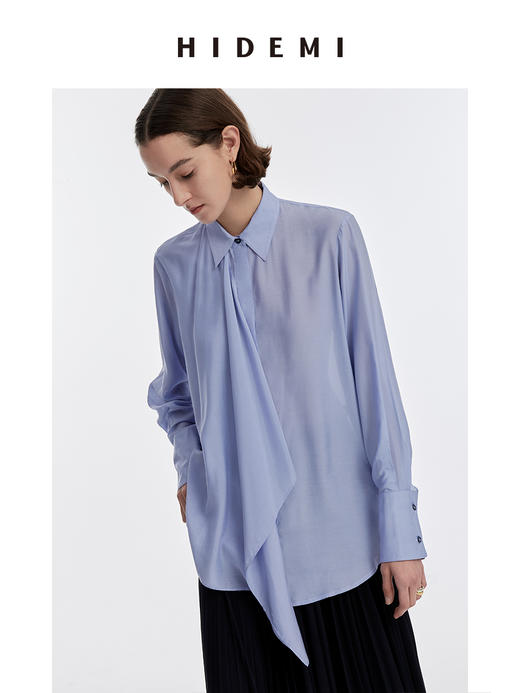HIDEMI 马卡龙蓝丝巾设计感柔顺桑蚕丝衬衫 商品图8