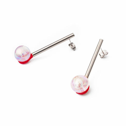 北京仓｜La môme bijou-Bulles Tube-银色 耳环（粉色）［法国设计师］ 商品图0