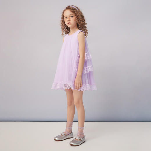 【网纱蕾丝裙】羊绒世家童装百褶蓬蓬连衣裙女童2021夏新款无袖纱裙 商品图3